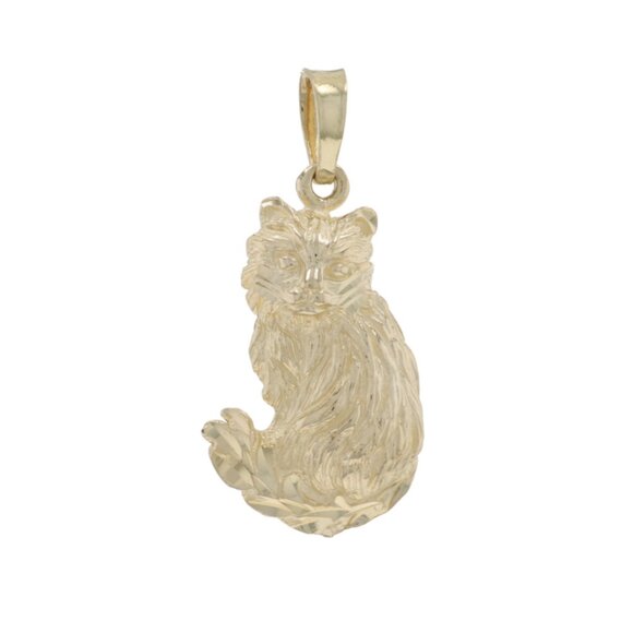 Yellow Gold Fluffy Feline Pendant - 14k Pet Kitty Cat
